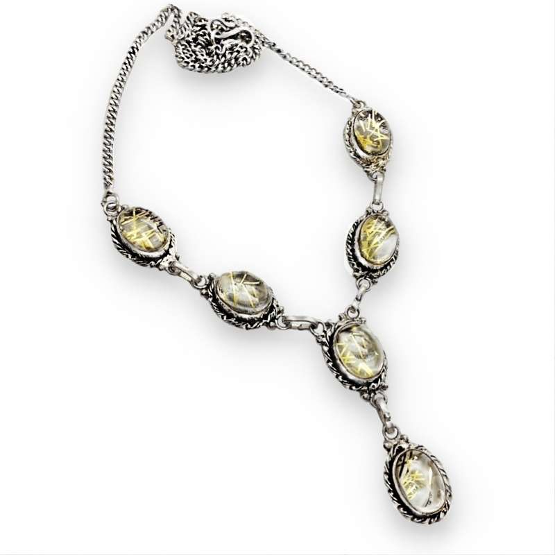 Golden Rutile Quartz set in  925 Sterling Silver Plated Handmade Necklace