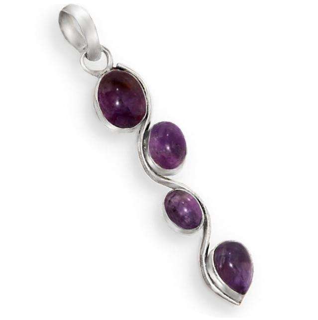 Natural Purple Amethyst Mixed Shapes Gemstone .925 Sterling Silver Plated Handmade Pendant