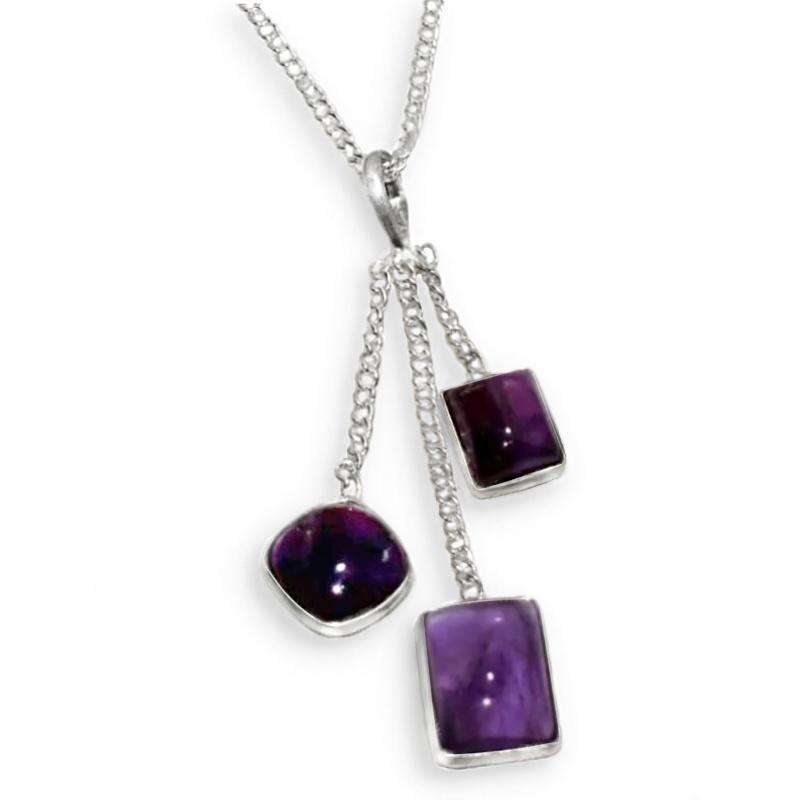 Natural Purple Amethyst Mixed Shape Gemstones set in .925 Sterling Silver Plated Handmade Necklace