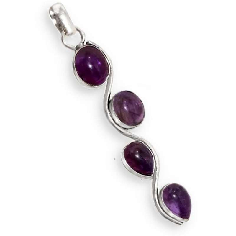 Natural Purple Amethyst Mixed Shapes Gemstone .925 Sterling Silver Plated Handmade Pendant