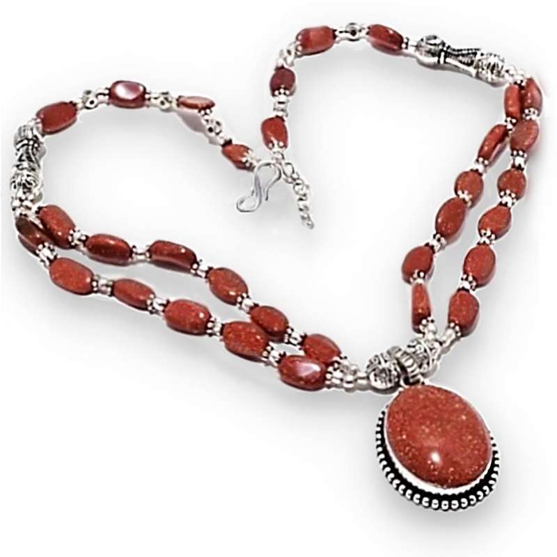 Handmade Shimmery Gold Sandstone set in .925 Sterling Silver Plated Necklace