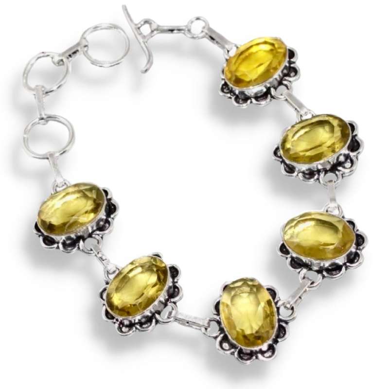 Faceted Lemon Citrine Gemstone set in  .925 Sterling Silver Plated Handmade Bracelet