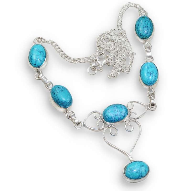 Spider Web Matrix Turquoise set in Antique Style .925  Sterling Silver Plated Handmade Necklace