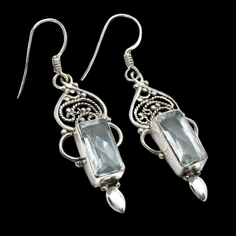 Indonesian Bali Java- Natural White Topaz set in Solid .925 Sterling Silver Earrings