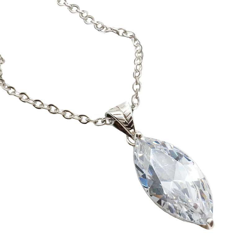 Deluxe AAA White Cubic Zirconia Marquise Shape set in Solid .925 Sterling Silver Fine Pendant