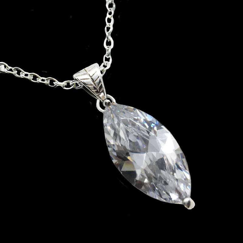 Deluxe AAA White Cubic Zirconia Marquise Shape set in Solid .925 Sterling Silver Fine Pendant
