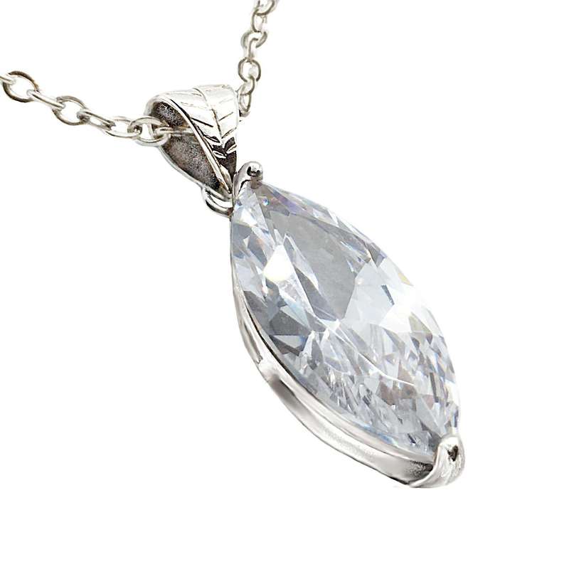 Deluxe AAA White Cubic Zirconia Marquise Shape set in Solid .925 Sterling Silver Fine Pendant