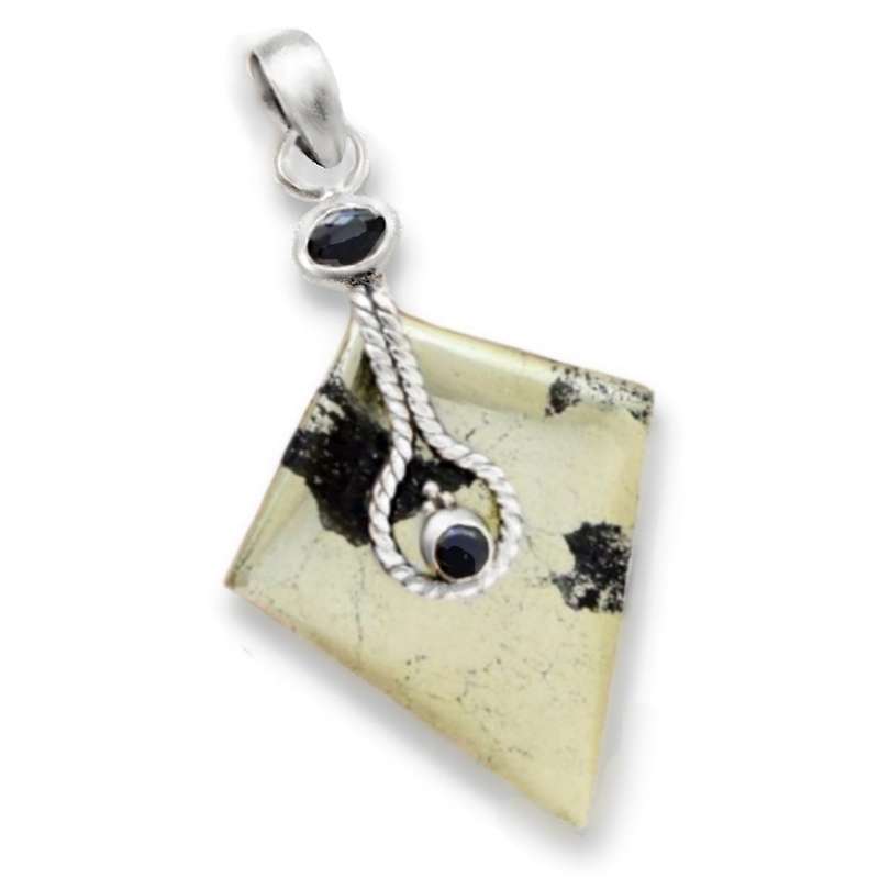 Natural Pyrite In Magnetite and Black Onyx set in Solid .925 Sterling Silver Pendant