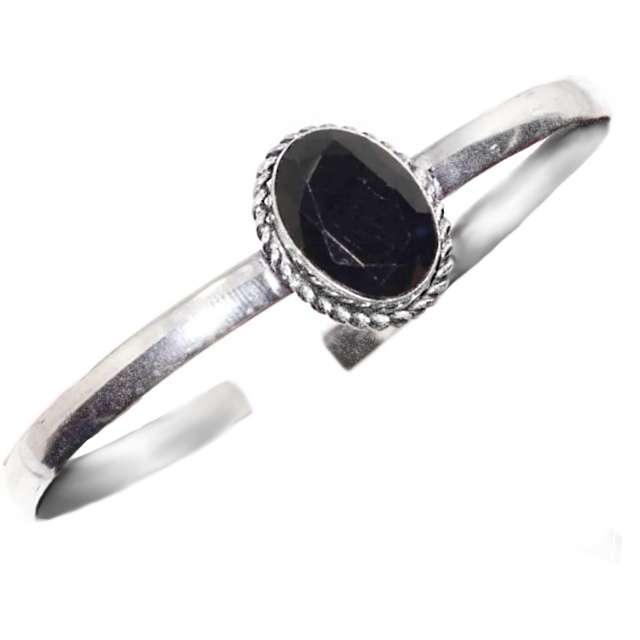 Handmade Black Onyx Gemstone set in .925 Sterling Silver Plated Antique Style Adjustable Bangle