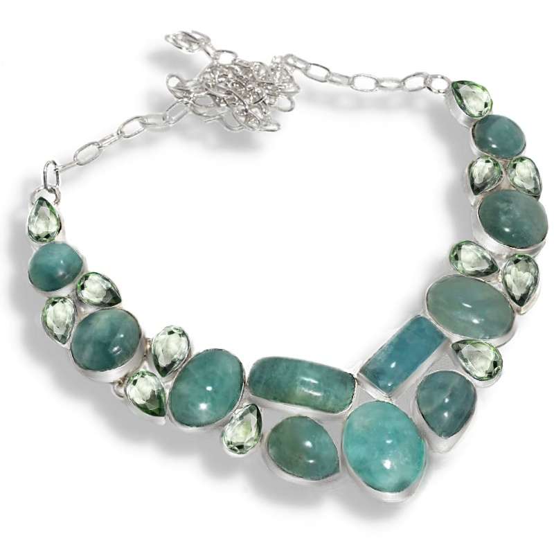Rare Find Natural Aquamarine and Swiss Blue Topaz Gemstone set in 925 Sterling Silver Bracelet