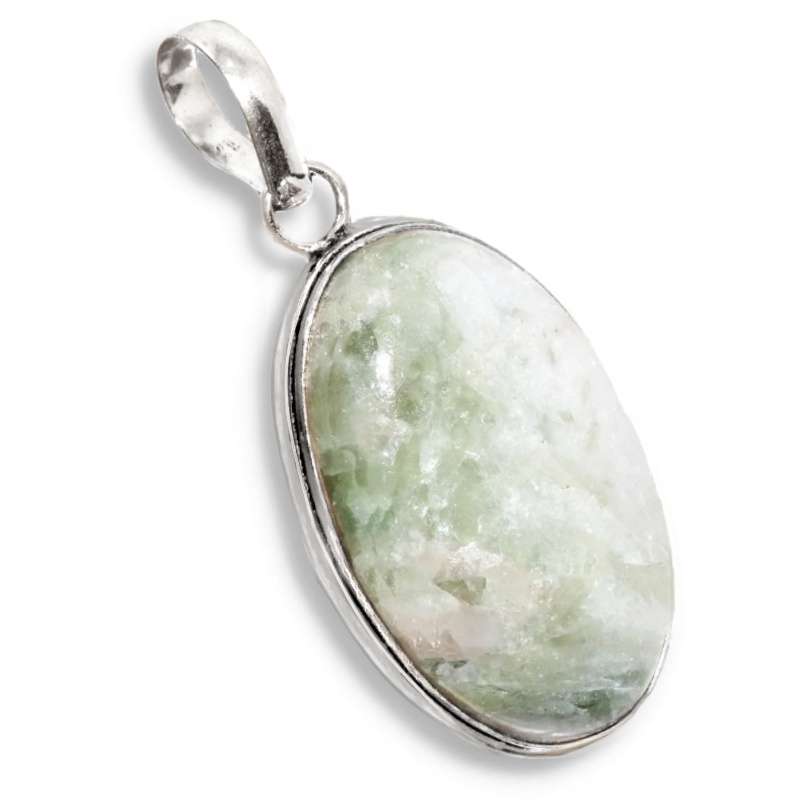 Natural Aqua Seraphinite Oval Gemstone In .925 Sterling Silver Plated Handmade Pendant