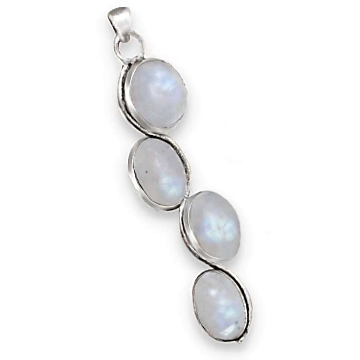 Natural Rainbow Moonstone Oval Cabochon set in .925 Sterling Silver Plated Handmade Pendant