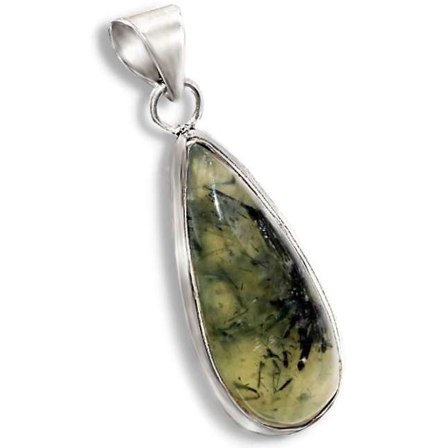 Natural Scottish Moss Prehnite Pear Shape Gemstone .925 Sterling Silver Plated Handmade Pendant
