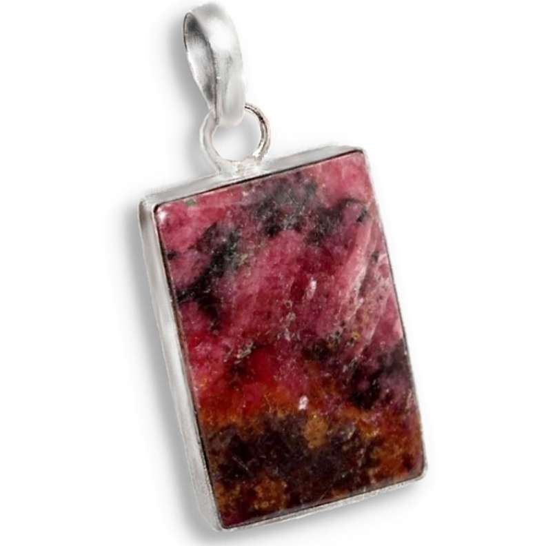 Handmade Natural Rhodonite Rectangle Gemstone set in 925 Sterling Silver Plated Handmade Pendant