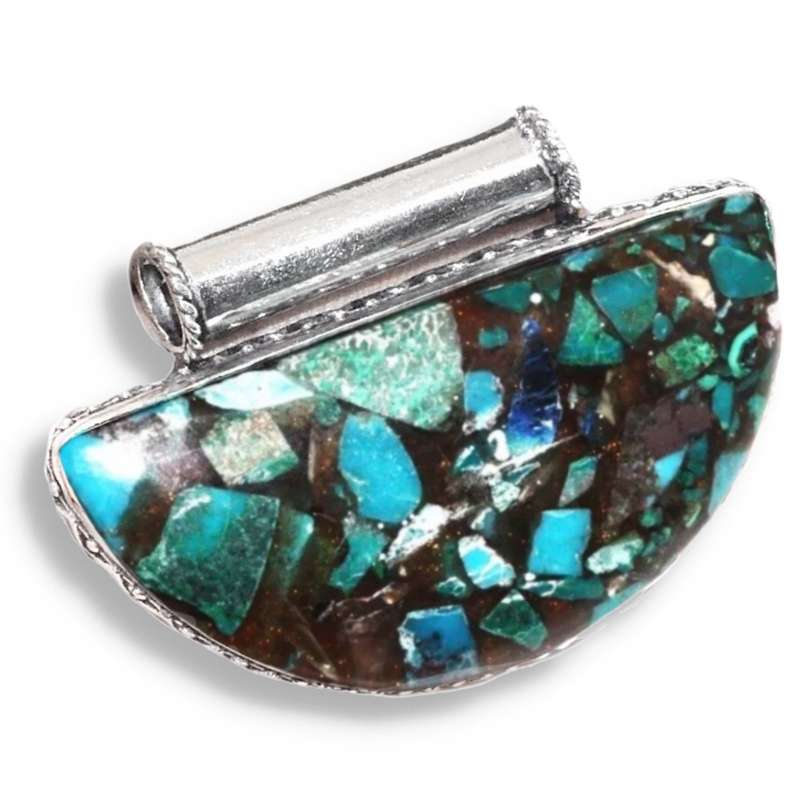 Natural Copper Chrysocolla Gemstone set in .925 Sterling Silver Plated Handmade Pendant