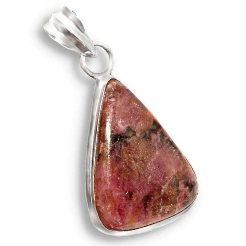 Handmade Natural Rhodonite Gemstone set in 925 Sterling Silver Plated Handmade Pendant