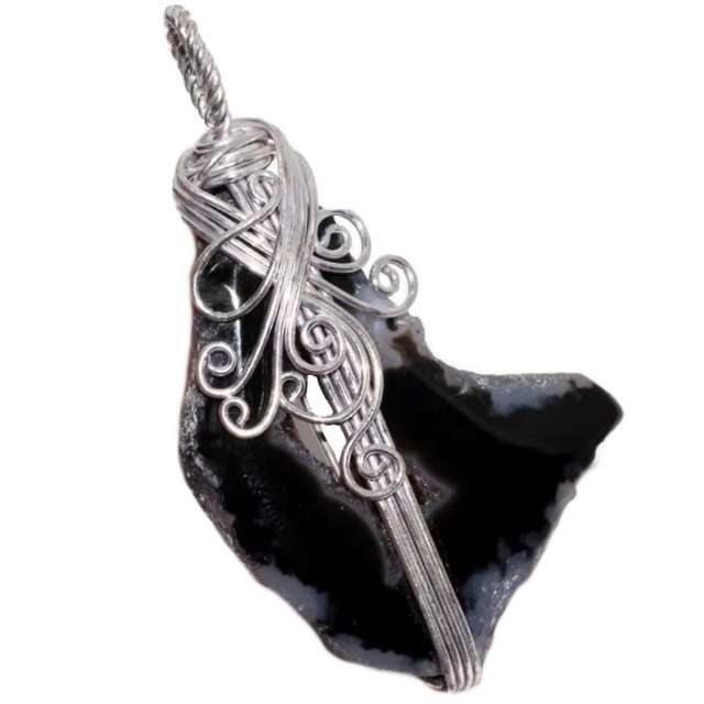 Natural Agate Geode Slice Gemstone with 925 Sterling Silver Plated Wire Handmade Pendant