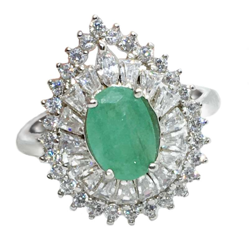 Natural Unheated Zambian Emerald White CZ Solid .925 Sterling Silver 14k White Gold Stud Earrings