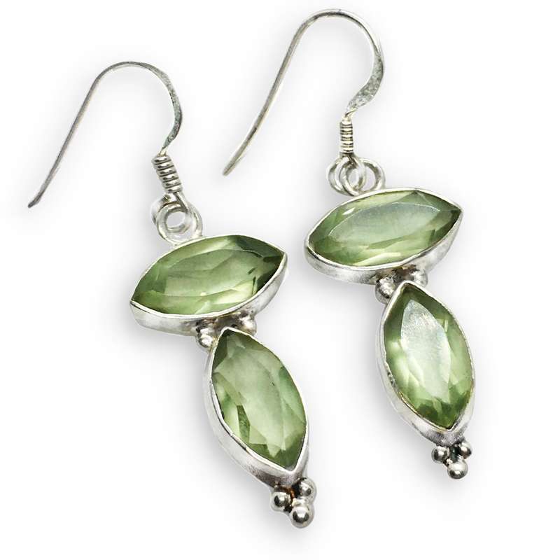 Natural Green Amethyst Marquise Gemstones set in Solid .925 Sterling Silver Earrings