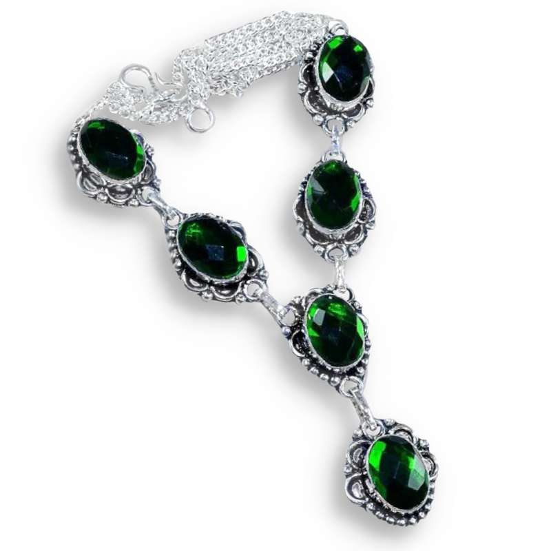 Handmade Rainbow Topaz set in   925 Sterling Silver Plated Antique Style Necklace