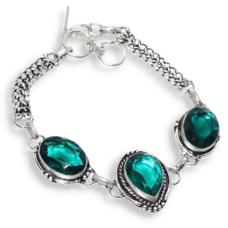 Tsavorite Quartz Pear Shape Gemstones in .925 Sterling Silver Plated Handmade Bracelet
