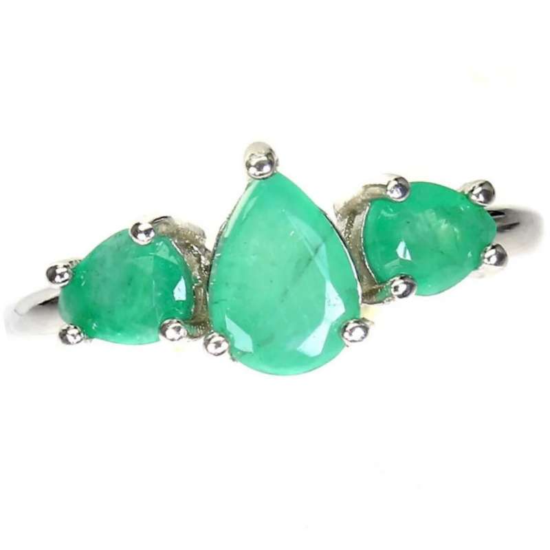Natural Unheated Brazilian Emerald Pears Solid .925 Silver 14k White Gold Size 6.5 or N