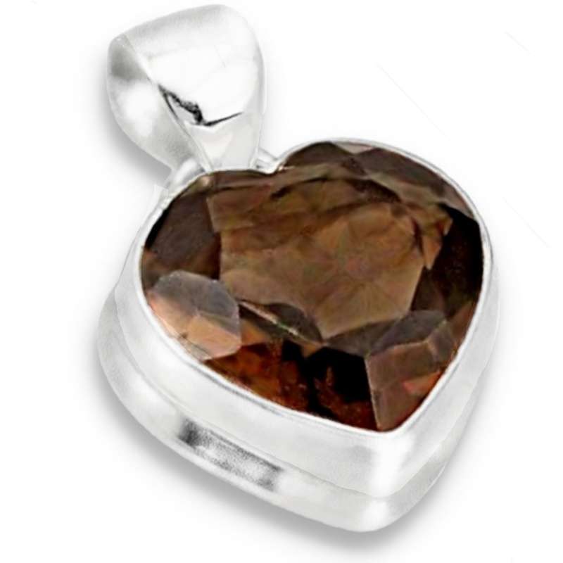Natural Smoky Topaz Gemstone Heart set in Solid .925 Sterling Silver Pendant