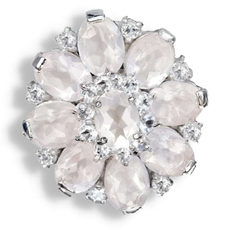 Natural Rose Quartz, Cubic Zirconia in Solid. 925 Sterling Silver 14K W/Gold Ring Size 4.5 or I 1/2