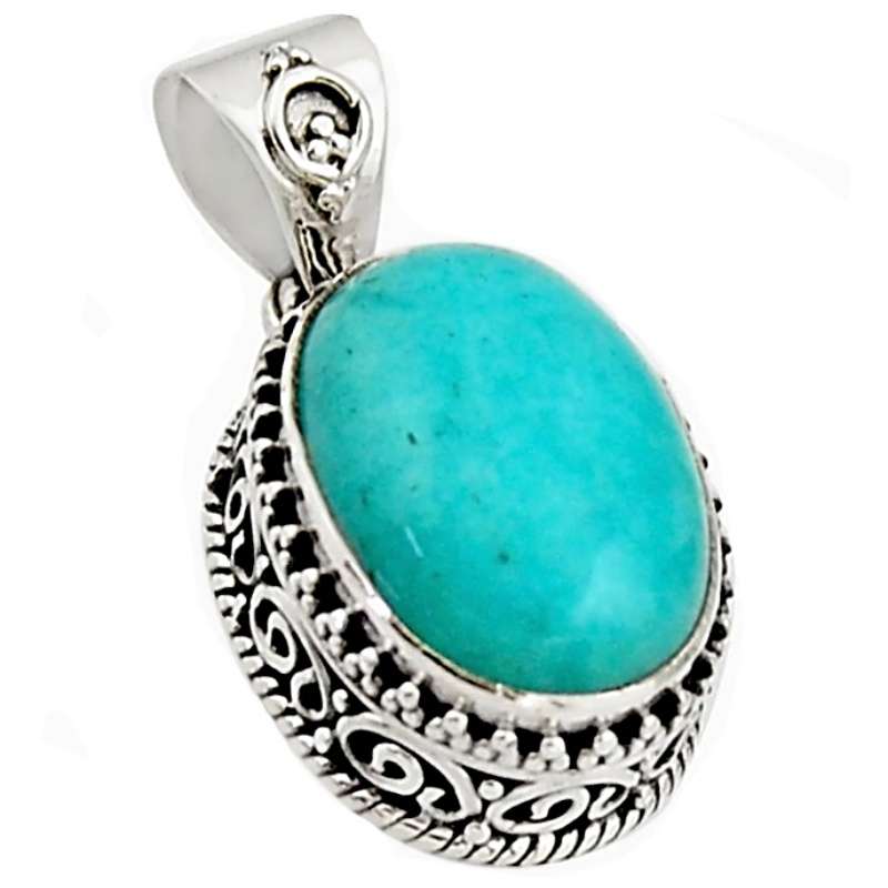 Natural Peruvian Aqua Green Amazonite Oval Gemstone set in Solid .925 Sterling Silver Dainty Pendant