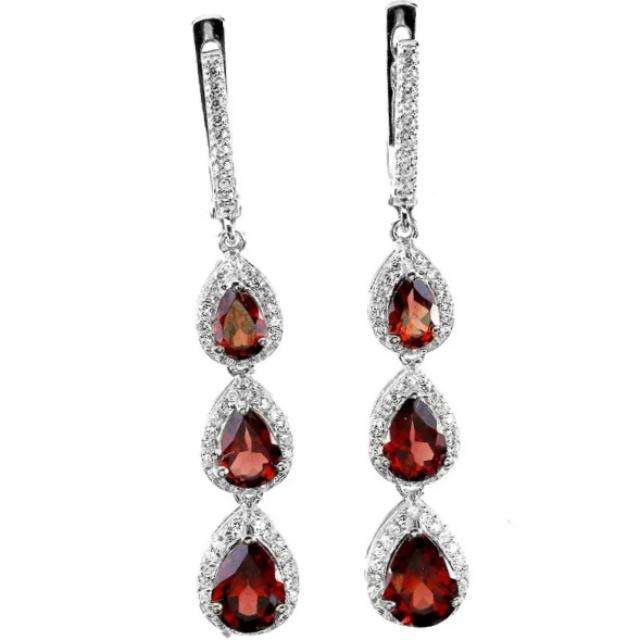 Natural Unheated Garnet Pear Gemstones set in Solid .925 Sterling Silver 14K White Gold Stud Earring