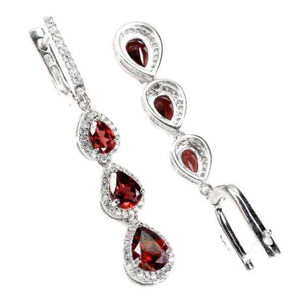 Natural Unheated Garnet Pear Gemstones set in Solid .925 Sterling Silver 14K White Gold Stud Earring