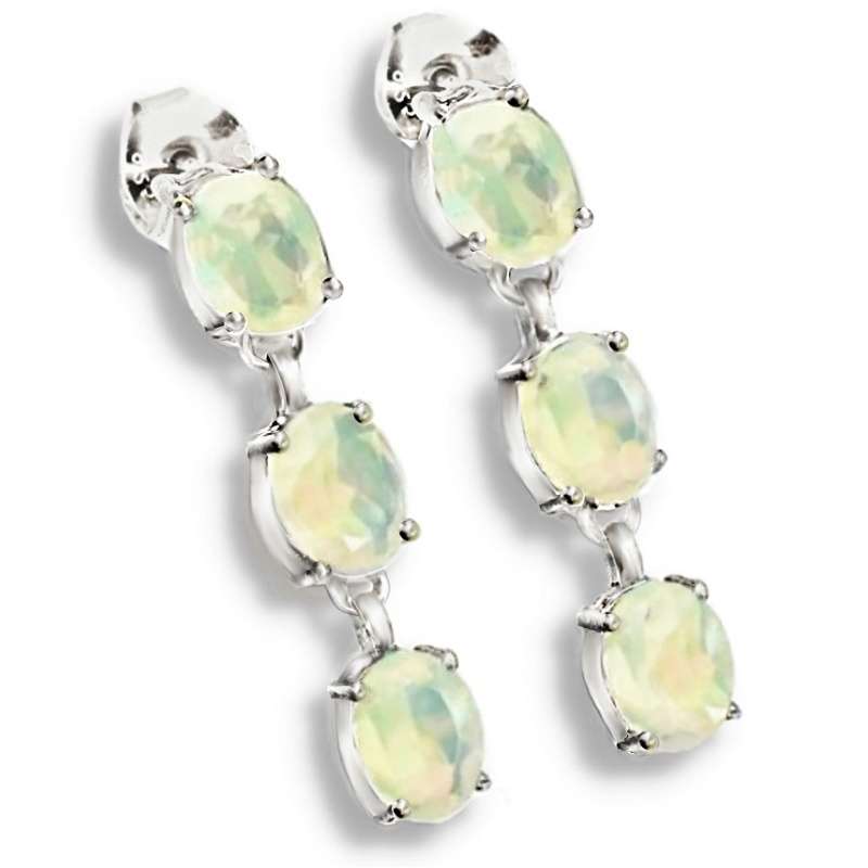 Deluxe Natural Unheated Full Rainbow Fire Opal Gemstone  925 Sterling Silver 14K White Gold Earrings