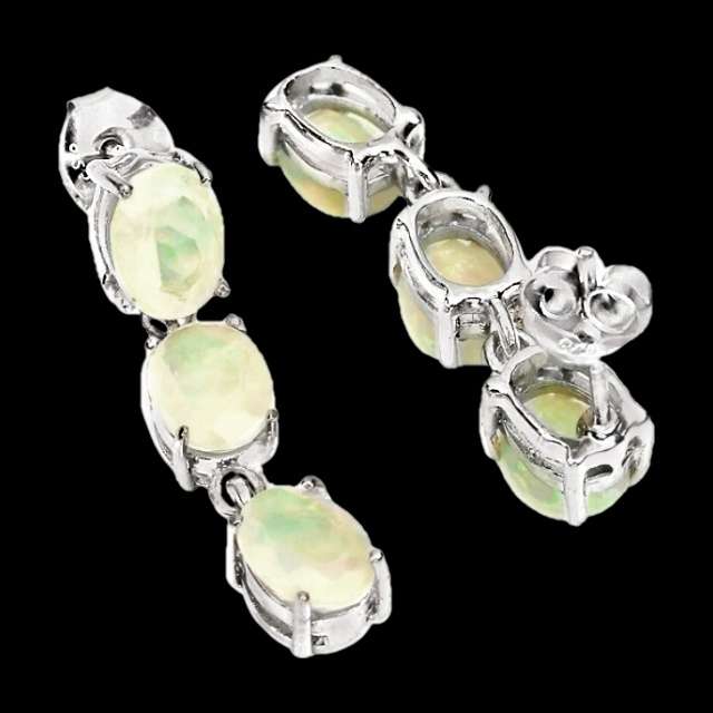 Deluxe Natural Unheated Full Rainbow Fire Opal Gemstone  925 Sterling Silver 14K White Gold Earrings