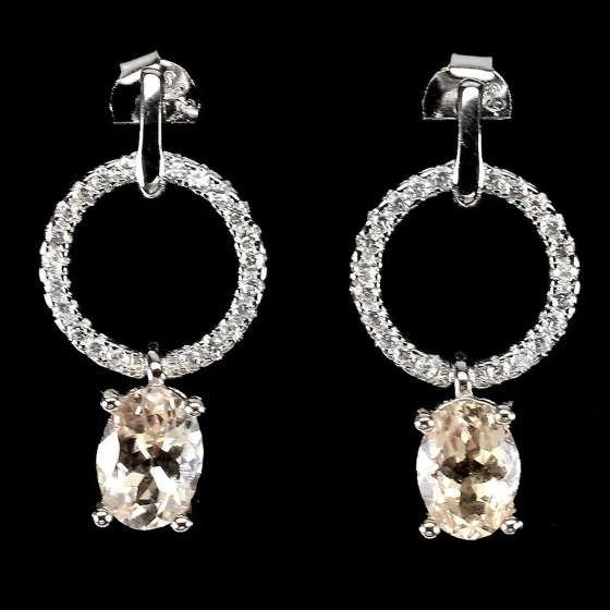Deluxe Natural Unheated Morganite and White Cubic Zirconia Solid .925 Sterling Silver Necklace