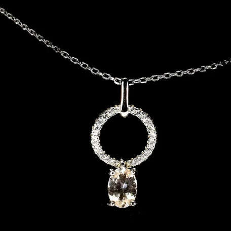 Deluxe Natural Unheated Morganite and White Cubic Zirconia Solid .925 Sterling Silver Necklace