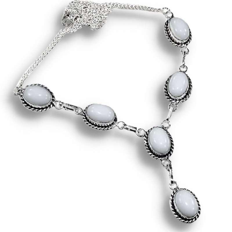 Winter White Jade set in. 925 Sterling Silver Plated Antique Style Handmade Necklace