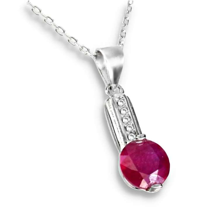 Dainty Natural Ruby & AAA White Cubic Zirconia  .925 Solid Sterling Silver  14K White Gold Necklace