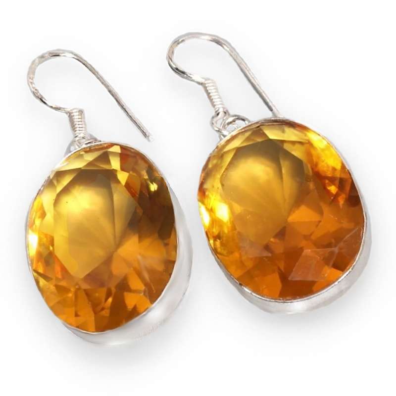 Golden Citrine Ovals set in 925 Sterling Silver Plated Handmade Earrings