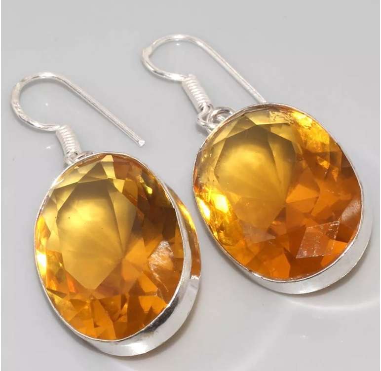 Golden Citrine Ovals set in 925 Sterling Silver Plated Handmade Earrings