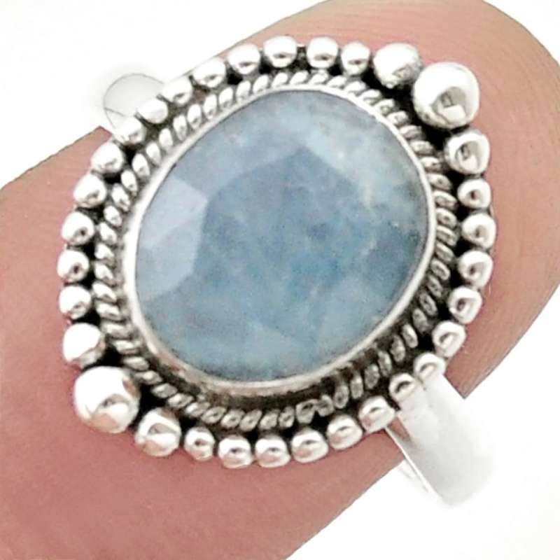 5.08 cts Natural Aquamarine Gemstone Set Solid .925 Sterling Silver Ring Size 8.5 or Q 1/2