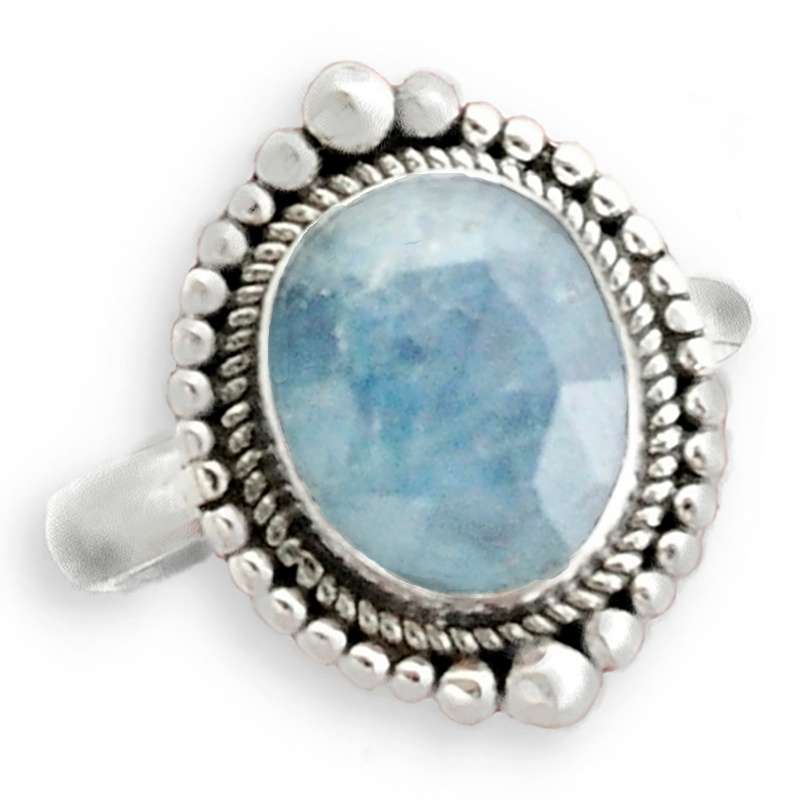 5.08 cts Natural Aquamarine Gemstone Set Solid .925 Sterling Silver Ring Size 8.5 or Q 1/2