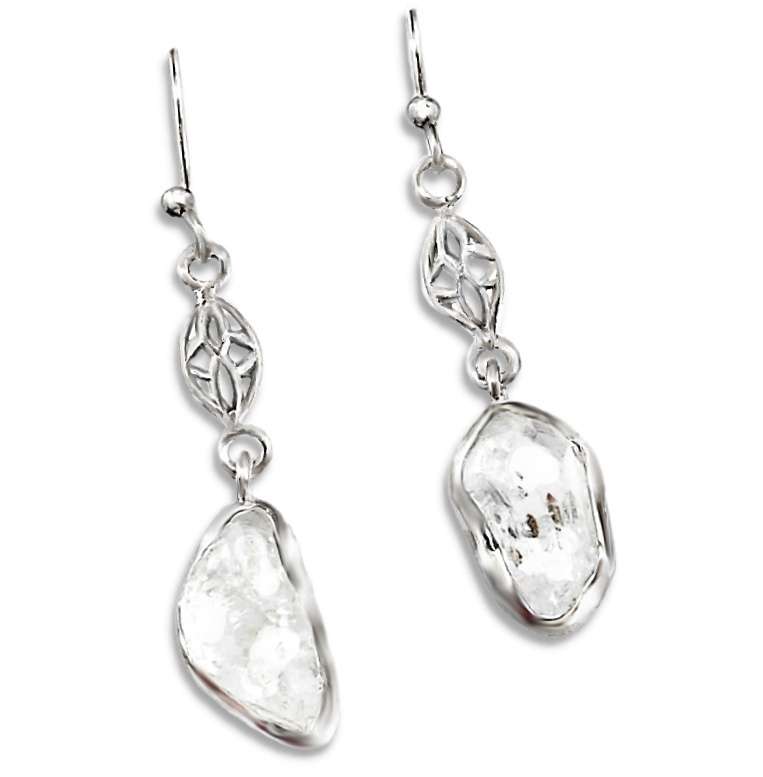 Natural Herkimer Diamond Gemstone set in Solid .925 Sterling Silver Drop Dangle Earrings