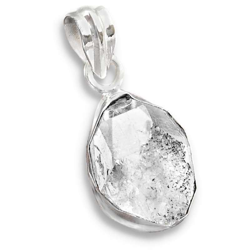 Natural Herkimer Diamond Rough Gemstone set in Solid .925 Sterling Silver Pendant