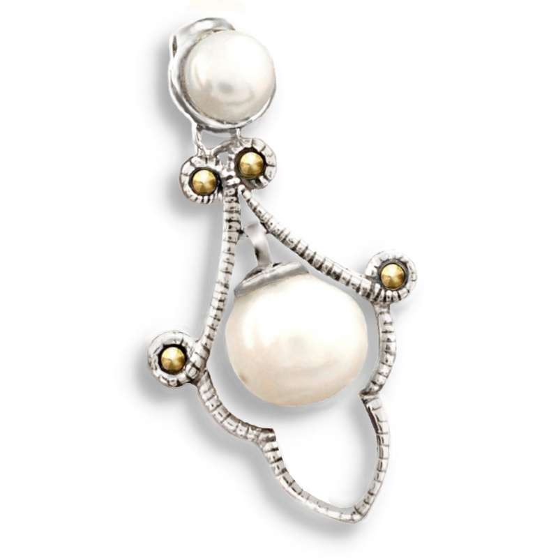 Natural White Pearl and Swiss Art of Marcasite set in Solid .925 Sterling Silver Pendant