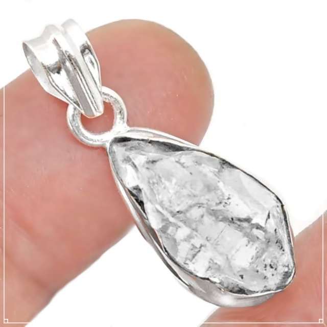 Natural Double Terminated Herkimer Diamond set in Solid .925 Sterling Silver Pendant