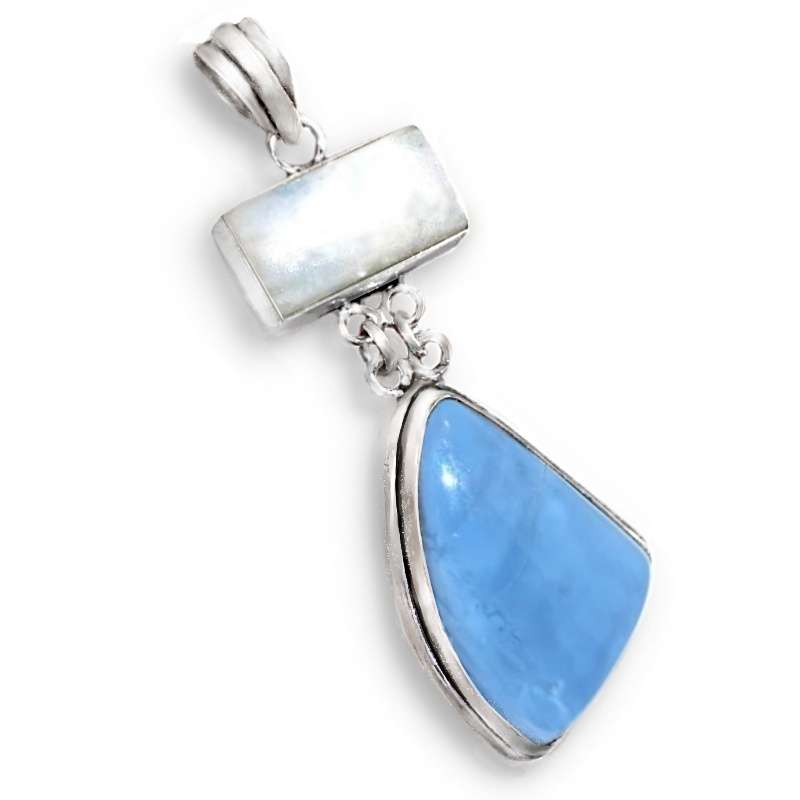 Natural Angelite and Moonstone Gemstone set in 925 Sterling Silver Plated Handmade Pendant