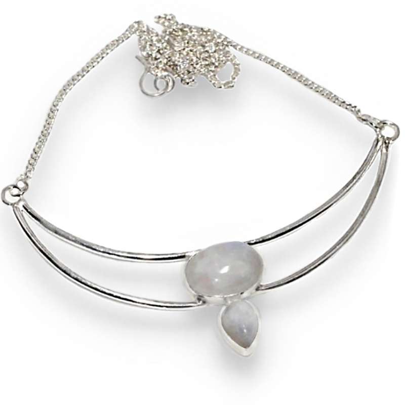 Dainty Natural Rainbow Moonstone Gemstones set in .925 Sterling Silver Plated Clavicle Necklace