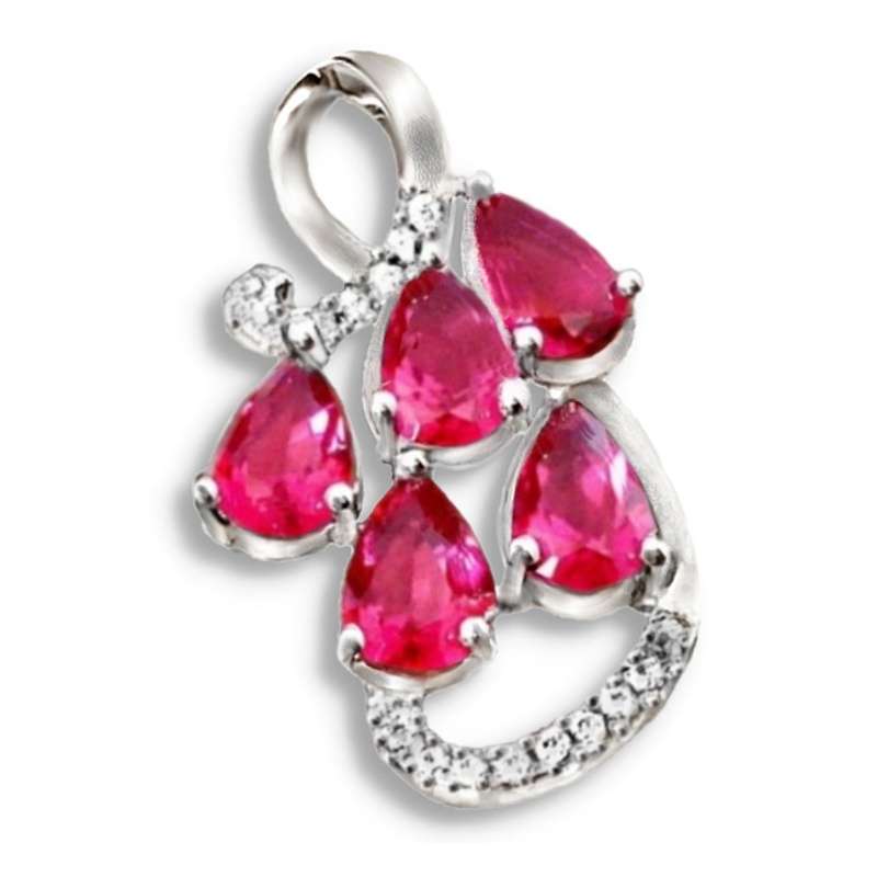5.62 cts Pink Ruby Pear Shape and White Topaz Gemstones set in Solid .925 Sterling Silver Pendant