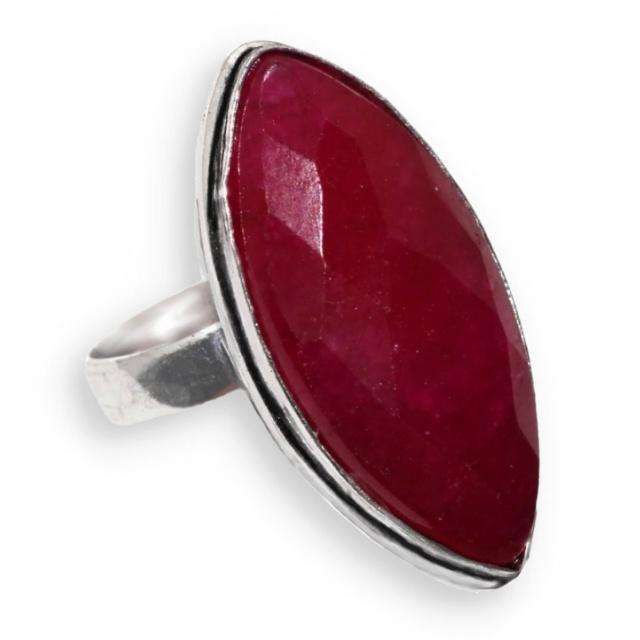 Indian Ruby Marquise Shape set in  925 Sterling Silver Plated Handmade Ring Size US 7.5 / P