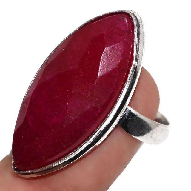 Indian Ruby Marquise Shape set in  925 Sterling Silver Plated Handmade Ring Size US 7.5 / P